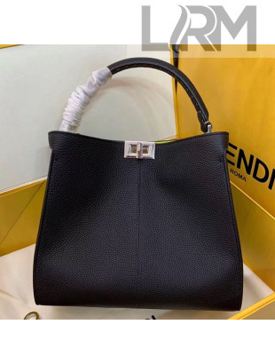 Fendi Peekaboo X-Lite Medium Grained Leather Top Handle Bag Black/Yellow 2019