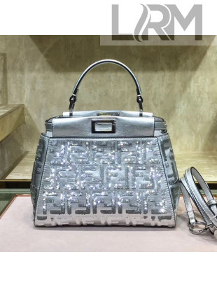 Fendi Peekaboo Iconic FF Sequins Mini Bag Silver 2019