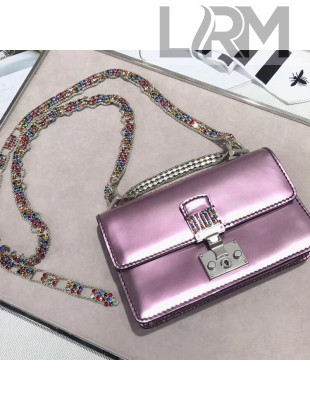Dior Dioraddict Flap Bag in Metallic Calfskin With Jewelry Belt Strap Pink 2018