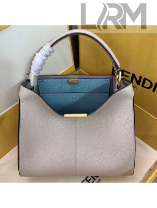 Fendi Peekaboo X-Lite Medium Grained Leather Top Handle Bag White 2019