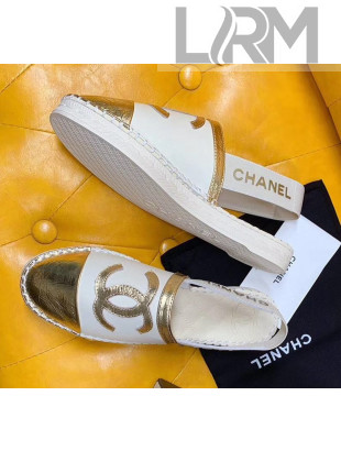 Chanel Lambskin Espadrilles Mules Sandals White/Gold 2020