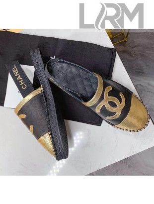 Chanel Lambskin Espadrilles Mules Sandals Black/Gold 2020