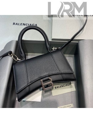 Balenciaga Hourglass Mini Top Handle Bag in Litchi-Grained Calfskin Black/Silver 2020