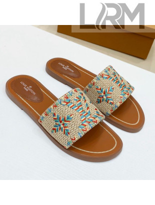 Louis Vuitton Lock It Raffia Flat Slide Sandals Multicolor 2021