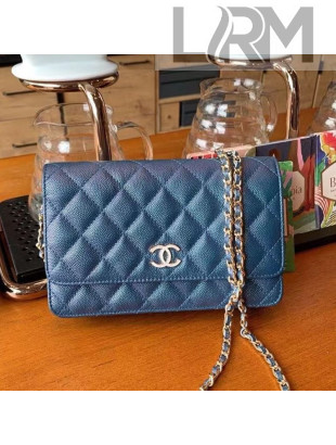 Chanel Iridescent Grained Calfskin Wallet on Chain WOC AP0315 Blue 2021 TOP