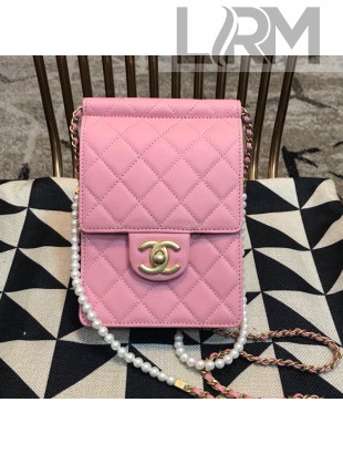 Chanel Lambskin Pearl Flap Clutch with Chain AP0367 Pink 2019