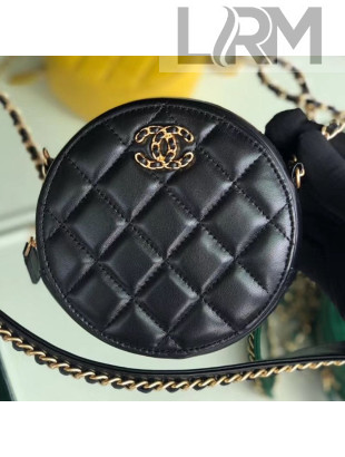 Chanel Quilted Lambskin Chain CC Round Clutch with Chain AP0725 Black 2019