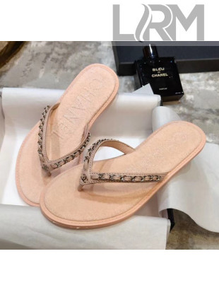 Chanel Denim Chain Flip Flops Sandals Pink 2020