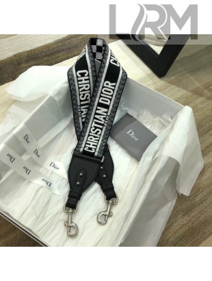 Dior Wide "Christian Dior" Strap in Black and White Embroidered Canvas 2018