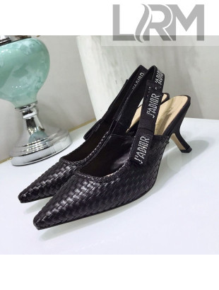 Dior J'Adior Slingback Mid-Heel Pumps in Braided Black Lambskin 2020