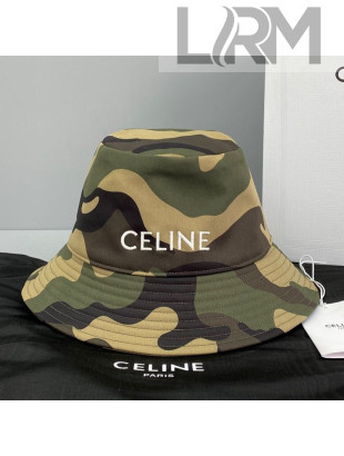 Celine Camouflage Canvas Bucket Hat Green 2021