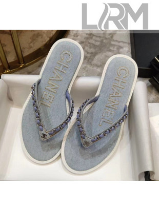 Chanel Denim Chain Flip Flops Sandals Light Blue 2020