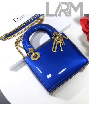 Dior Mini Lady Dior Bag In Metallic Calfskin Blue 2018