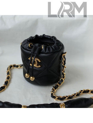 Chanel Lambskin Bucket Clutch with Chain and Rings AP2330 Black 2021 TOP