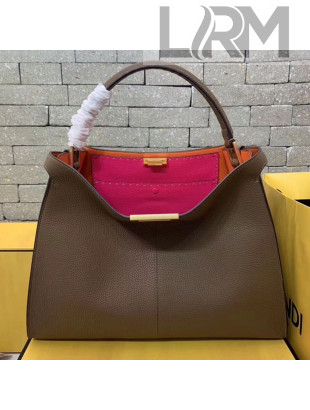 Fendi Peekaboo X-Lite Large Grained Leather Top Handle Bag Brown 2019