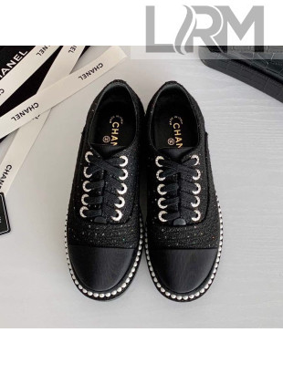 Chanel Pearl Fabric Sneakers Black 2020