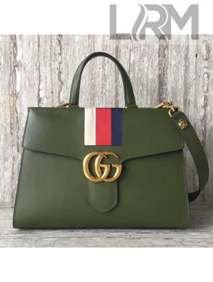 Gucci Web GG Marmont Medium Top Handle Bag 476472 Green 2017