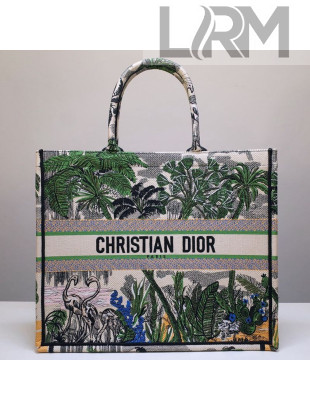 Dior Book Tote Large Bag in Green Leaf Tropicalia Embroidered Canvas 2019