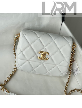 Chanel Lambskin Mini Sqaure Flap Bag with Metal Side Logo AS2734 White 2021