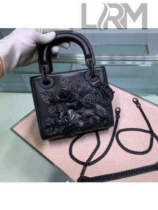 Dior Lady Dior Mini Bag in Lambskin Leather With Flower Black 2020