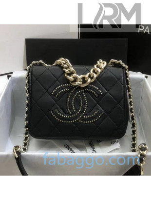 Chanel Quilted Lambskin Studded CC Flap Bag AS1514 Black 2020
