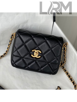 Chanel Lambskin Mini Sqaure Flap Bag with Metal Side Logo AS2734 Black 2021