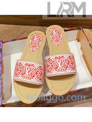 Louis Vuitton Crafty Lock It  Flat Slide Sandals Red/White 2020