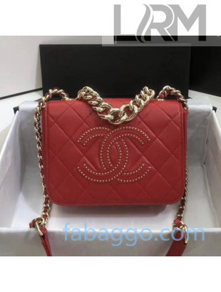 Chanel Quilted Lambskin Studded CC Flap Bag AS1514 Red 2020