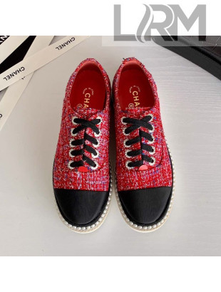 Chanel Pearl Fabric Sneakers Red 2020