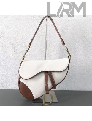 Dior Saddle Bag in Denim Canvas & Calfskin White 2019