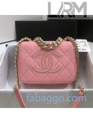 Chanel Quilted Lambskin Studded CC Flap Bag AS1514 Pink 2020