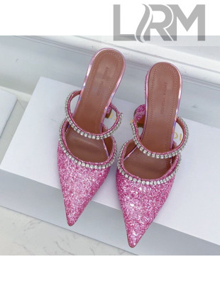 Amina Muaddi Sequins Crystal Strap Mules 9.5cm Pink 2021 20
