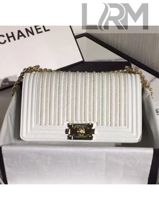 Chanel Pearl Calfskin Medium Boy Flap Bag A67085 White 2019