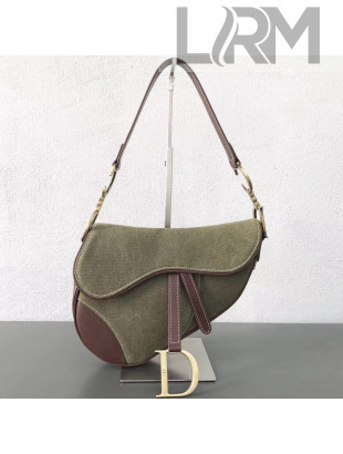 Dior Saddle Bag in Denim Canvas & Calfskin Green 2019