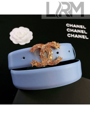 Chanel Calfskin Belt 3cm with Star CC Buckle Blue 2021