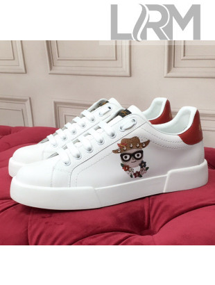 Dolce & Gabbana PORTOFINO Sneakers In Calfskin With Patch of the Designers White/Red 2020(For Women and Men)