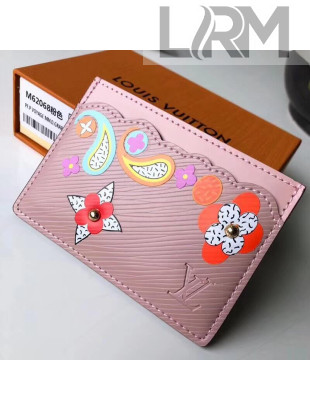Louis Vuitton Monogram Flower Epi Leather Card Holder M62068 Pink 2018