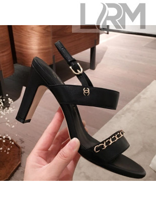 Chanel Lambskin Chain Heel Sandals Black 2020