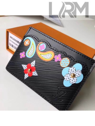 Louis Vuitton Monogram Flower Epi Leather Card Holder M62068 Black 2018