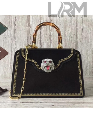 Gucci Frame Print Leather Top Handle Bag 495881 Black 2017