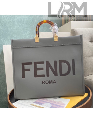 Fendi Sunshine Shopper Leather Tote Bag Grey 2020
