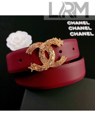 Chanel Calfskin Belt 3cm with Star CC Buckle Burgundy 2021