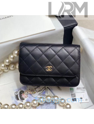 Chanel Quilted Lambskin Mini Wallet on Pearl Chain WOC Flap Bag AP1839 Black 2020