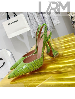 Amina Muaddi Crocodile Embossed Leather Sandals 9.5cm Green 02 2021 