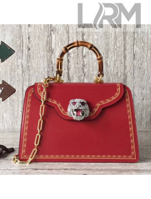 Gucci Frame Print Leather Top Handle Bag 495881 Red 2017