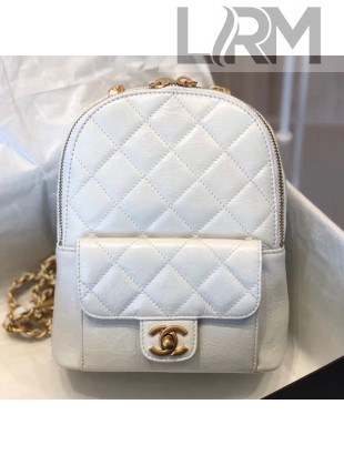 Chanel Waxed Vintage Quilted Leather Backpack AS0601 White 2019