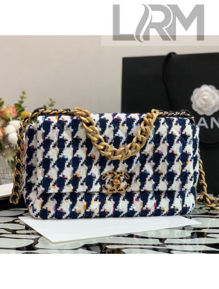 Chanel 19 Tweed Large Flap Bag AS1161 White/Navy Blue 2021