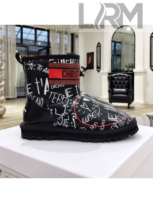 Dior Wool Flat Short Boots in I love You Calfskin Black 2020