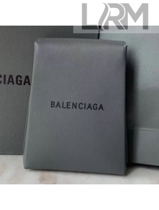 Balenciaga Logo Grained Leather Document-Pouch Clutch Grey 2019