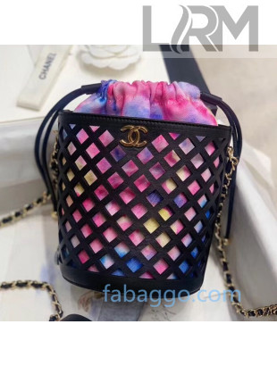 Chanel Cutout Drawstring Bucket Bag and Clutch Set Black/Multicolor 2020